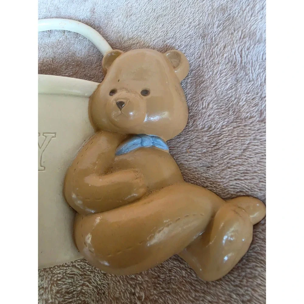 Vintage Teddy Bear and Honey Pot Wall Plaque Nursery Decor Brown Cream